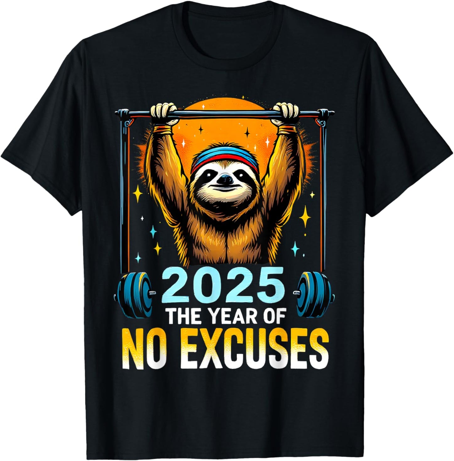 2025 Resolution Funny Fitness Workout Gym Sloth Weight Loss T-Shirt - T-Shirt | Black