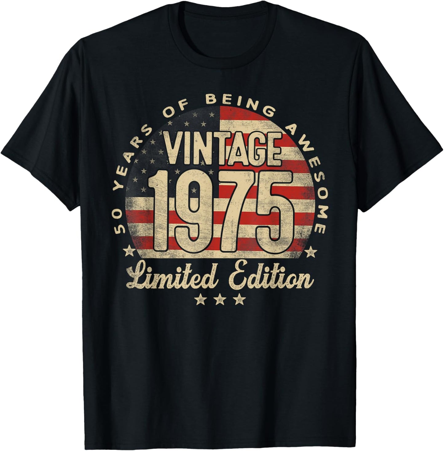 Vintage 1975 Limited Edition 50-Year-Old Gifts USA Flag T-Shirt - T-Shirt | Black