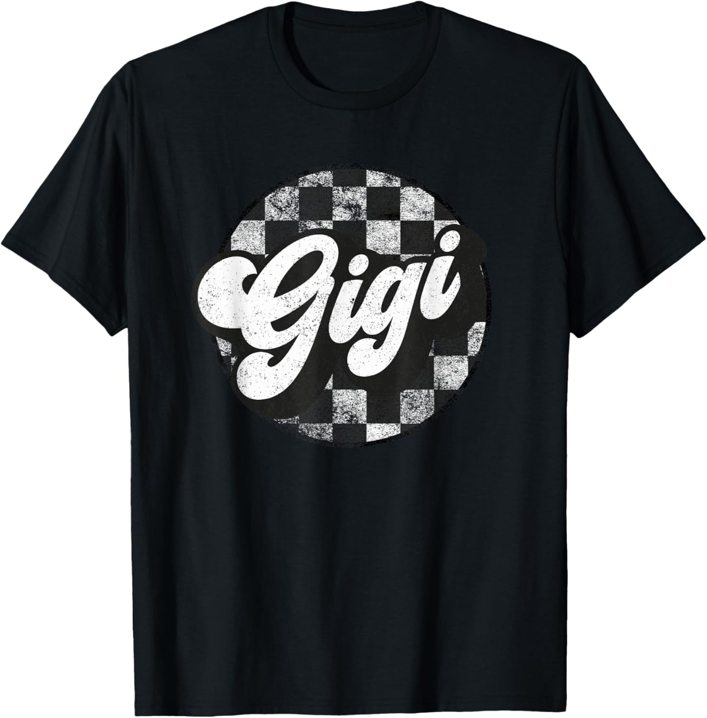 Funny Retro Checkered Gigi Race Vintage Matching Family T-Shirt - T-Shirt | Black