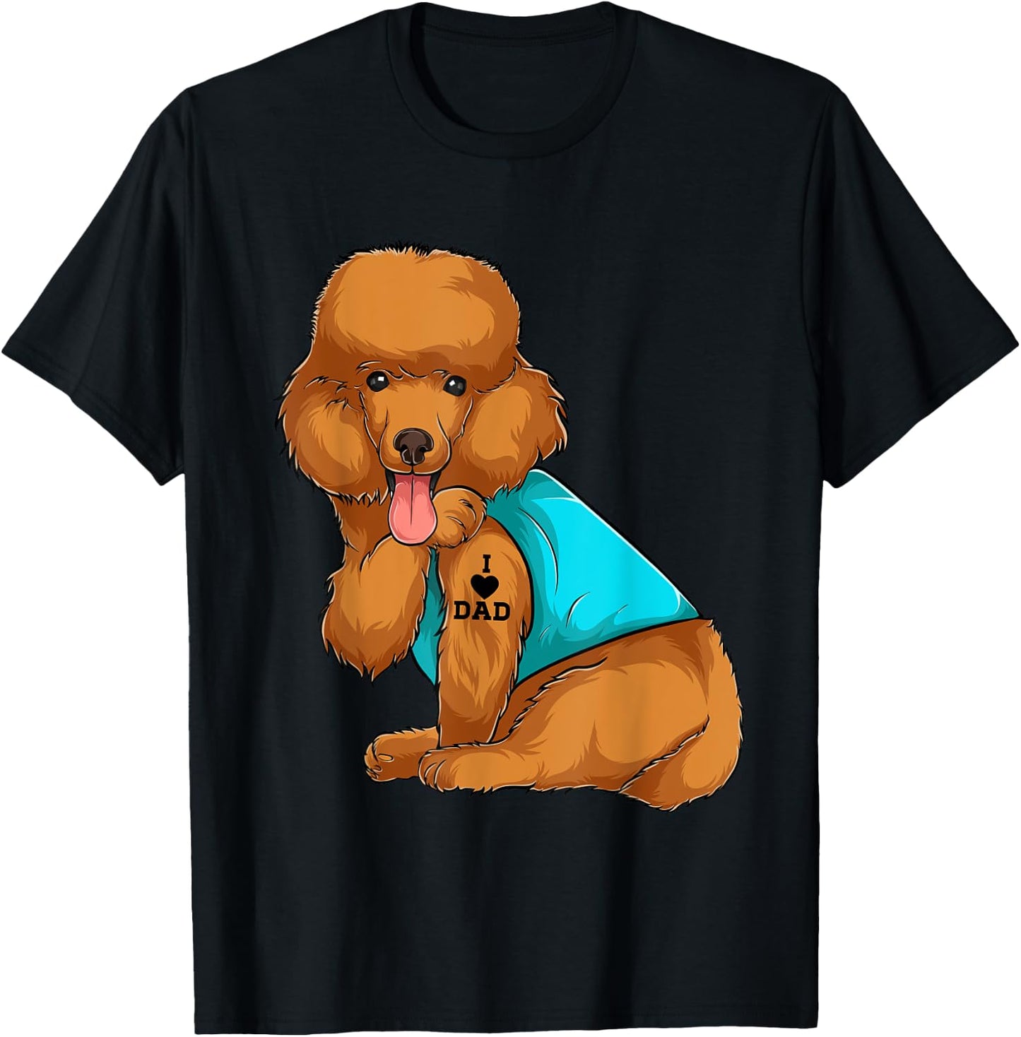 Poodle I Love Dad Tattoo Apparel, Dog Dad Gifts Dads Women T-Shirt - T-Shirt | Black