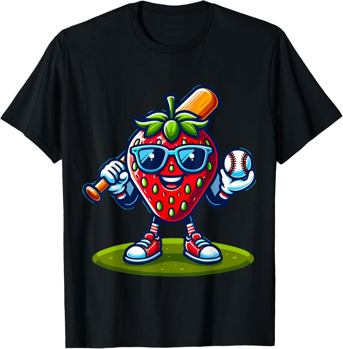 Strawberry Baseball Player T-Shirt - T-Shirt | Black
