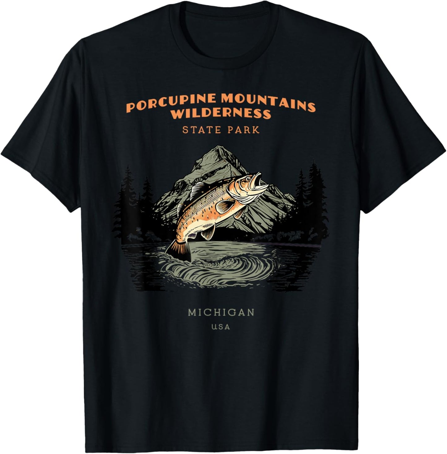 Porcupine Mountains Wilderness State Park Michigan Vintage T-Shirt - T-Shirt | Black