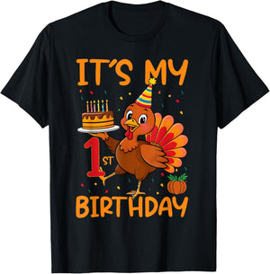 It's My 1st Birthday Party Thanksgiving Turkey Birthday Bday T-Shirt - T-Shirt | Black