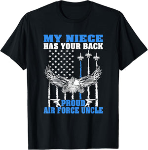 My Niece Has Your Back Proud Air Force Uncle Military Family T-Shirt - T-Shirt | Black