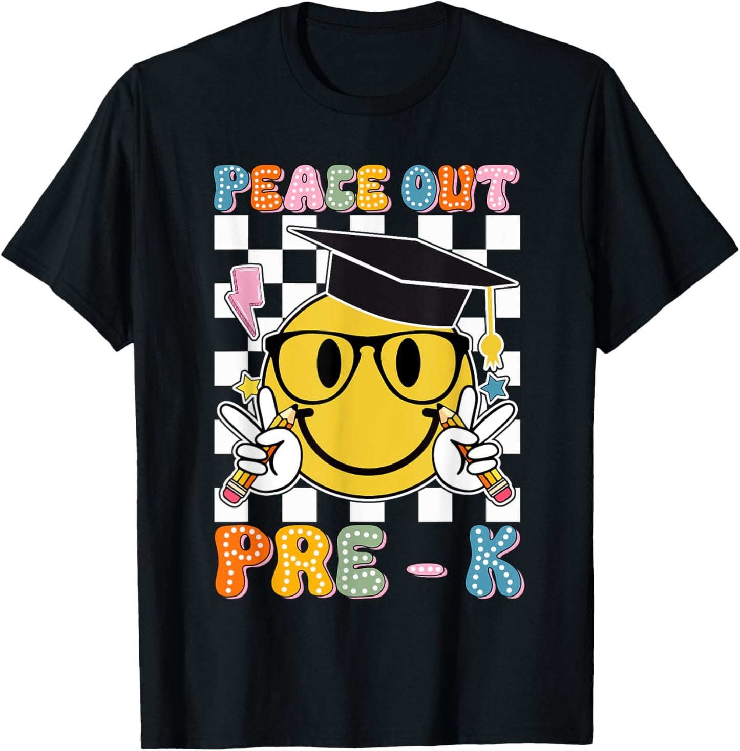 Peace Out Pre K Last Day of School Smile Face Teachers Kids T-Shirt - T-Shirt | Black