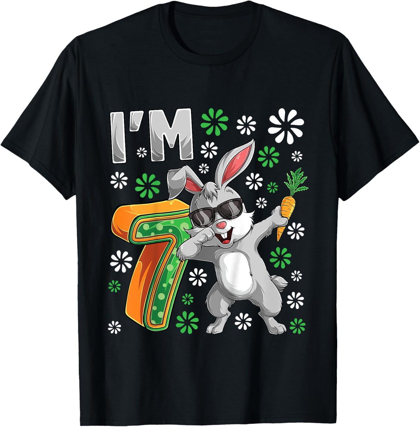 7 Year Old Bunny 7th Birthday Party Dabbing Bunny Lover T-Shirt - T-Shirt | Black