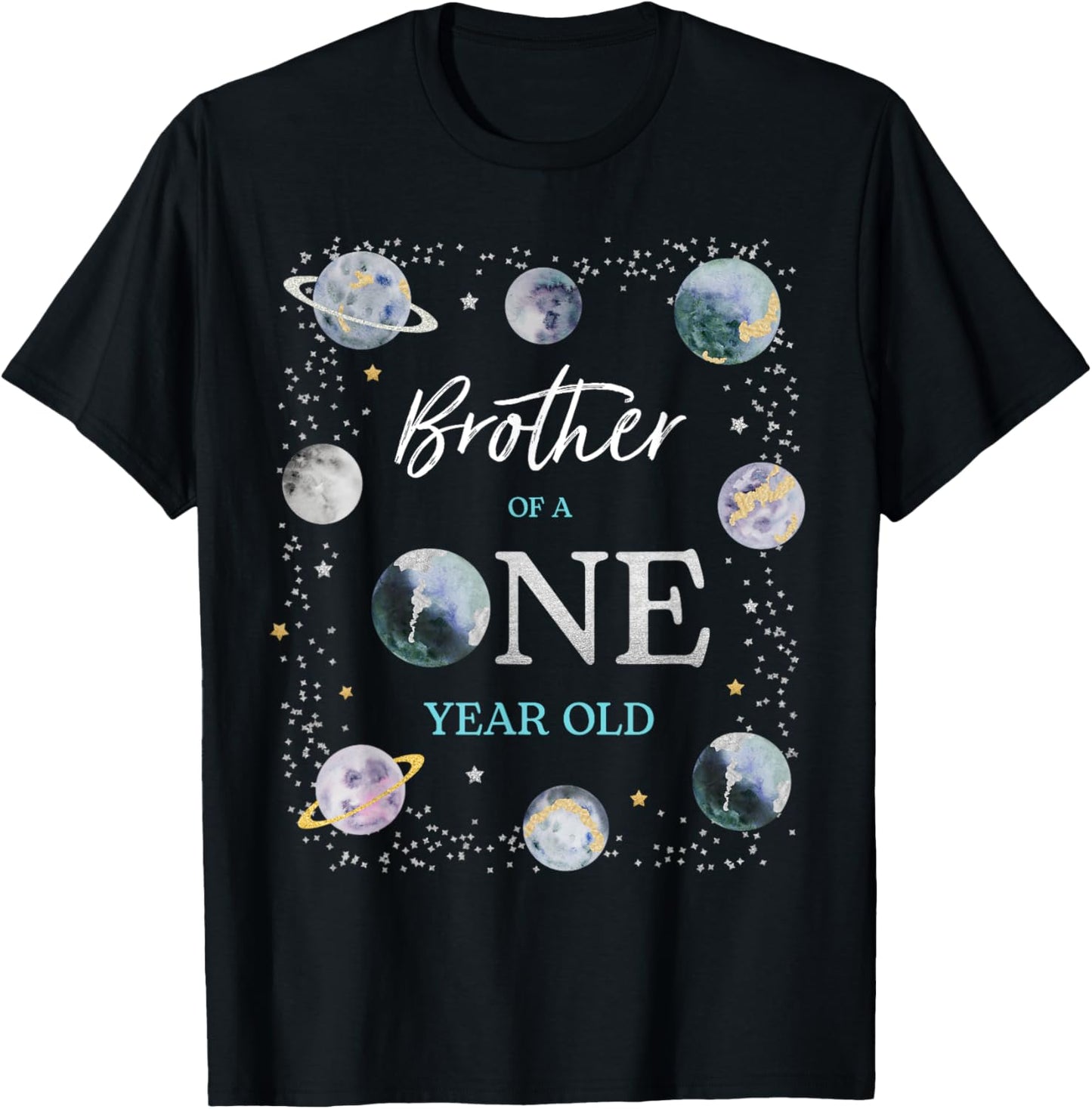 Brother Houston We Have A One Year Old Space Theme Birthday T-Shirt - T-Shirt | Black