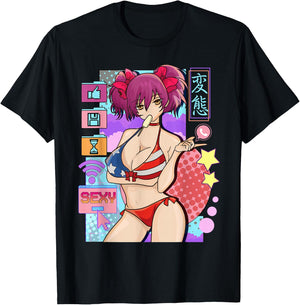 Sexy Anime Girl Waifu Japanese Cosplay T-Shirt - T-Shirt | Black