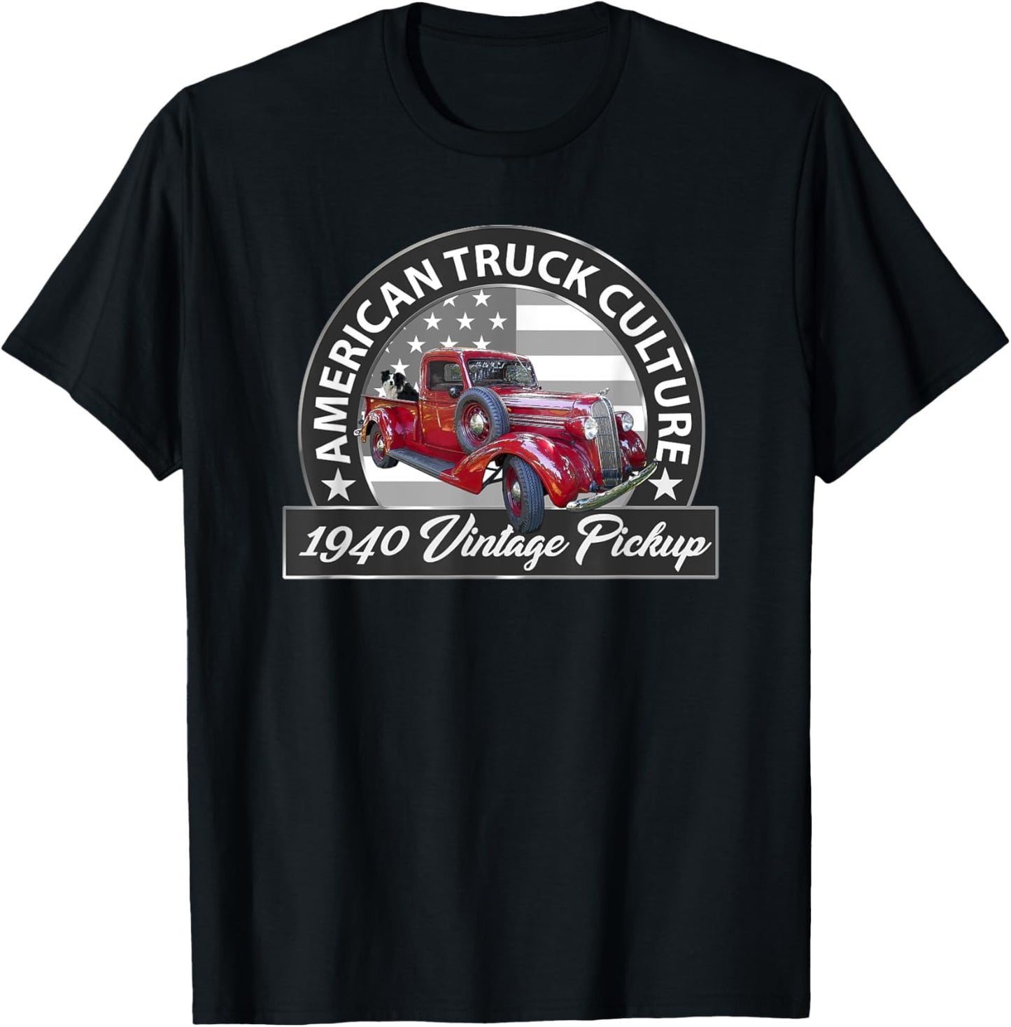 1940 Vintage Red Pickup Truck, Vintage Pre-war Era, Car Guys T-Shirt - T-Shirt | Black
