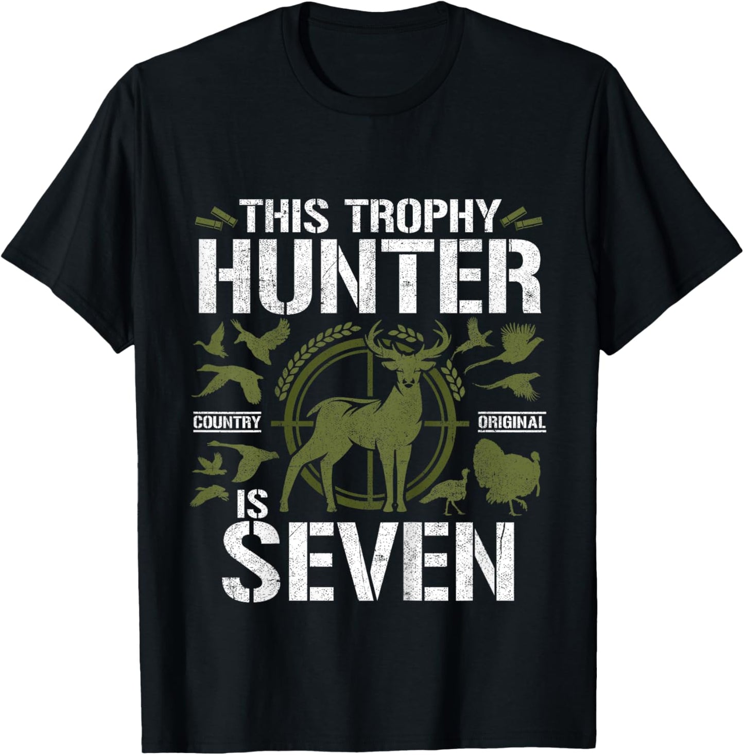 7 Year Old Hunting Birthday Party Duck Deer Hunter 7th Gift T-Shirt - T-Shirt | Black