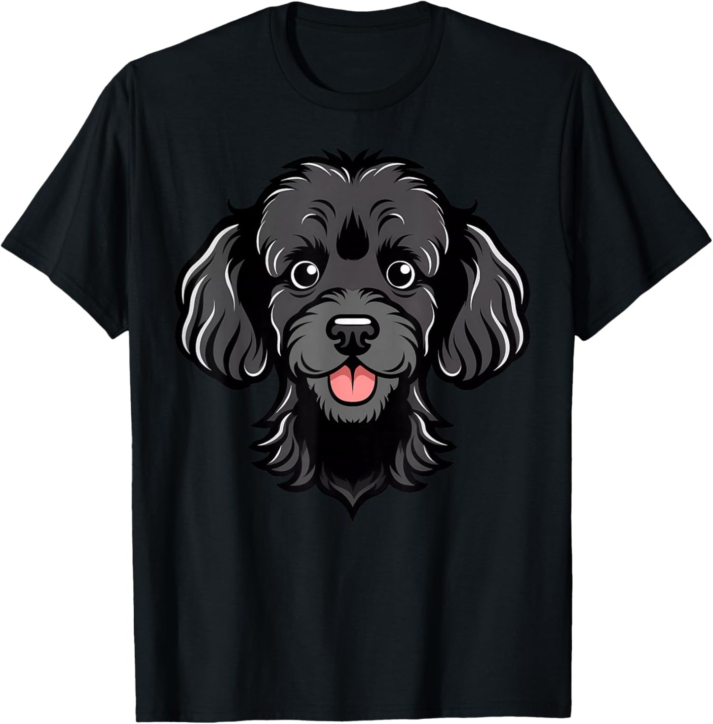 Cute Black Poodle Face Cartoon Puppy Dog Lover T-Shirt - T-Shirt | Black