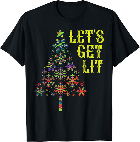Lets Get Lit Christmas Tree Funny Xmas Holiday Men Women T-Shirt - T-Shirt | Black