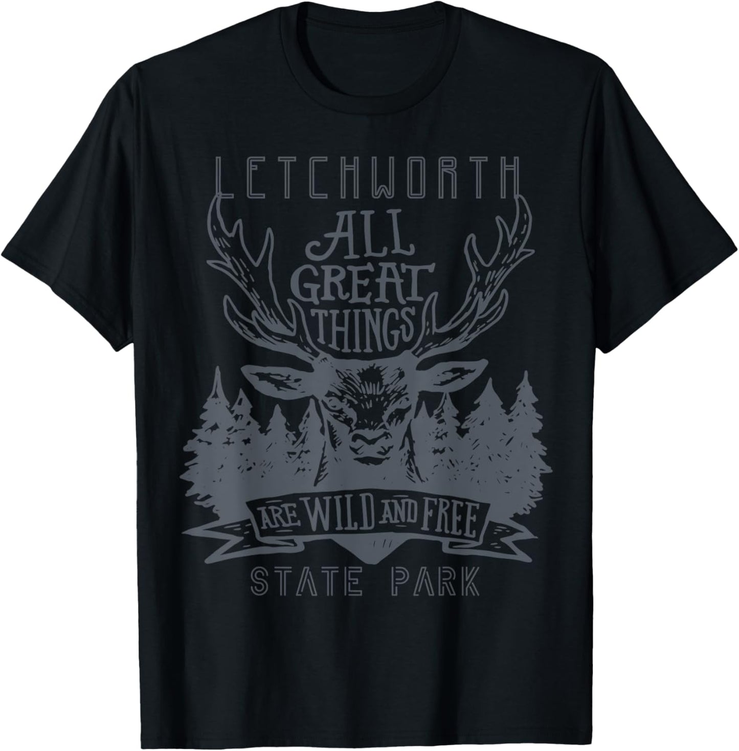 Forest New York Letchworth State Park Camping Moose Hiking T-Shirt - T-Shirt | Black
