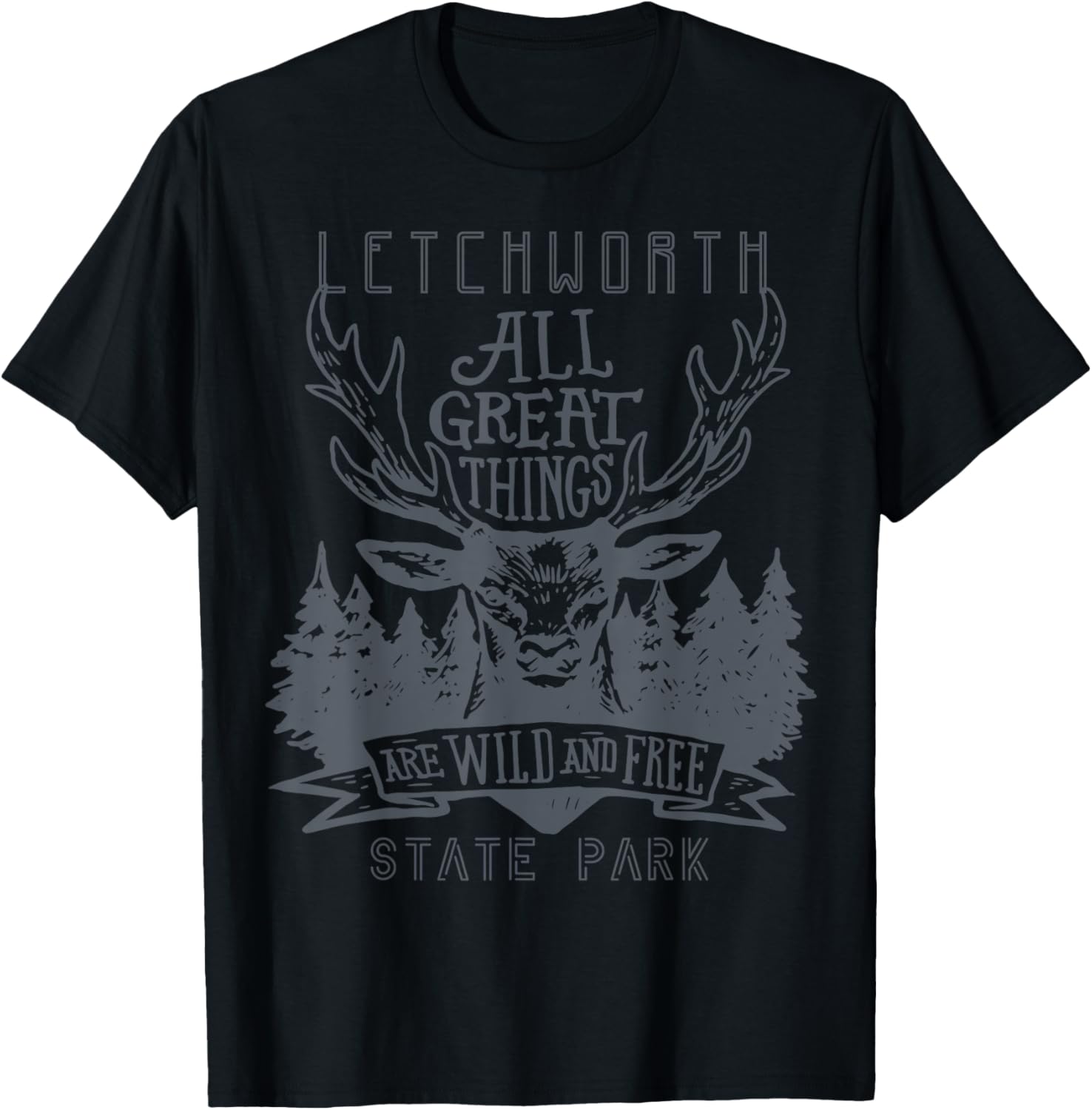 Forest New York Letchworth State Park Camping Moose Hiking T-Shirt - T-Shirt | Black