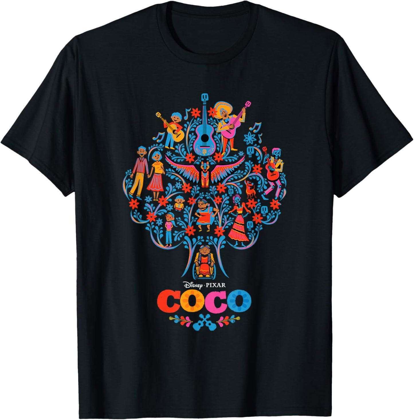 Disney Pixar Coco Iconic Colorful Family Tree Chest Poster T-Shirt - T-Shirt | Black
