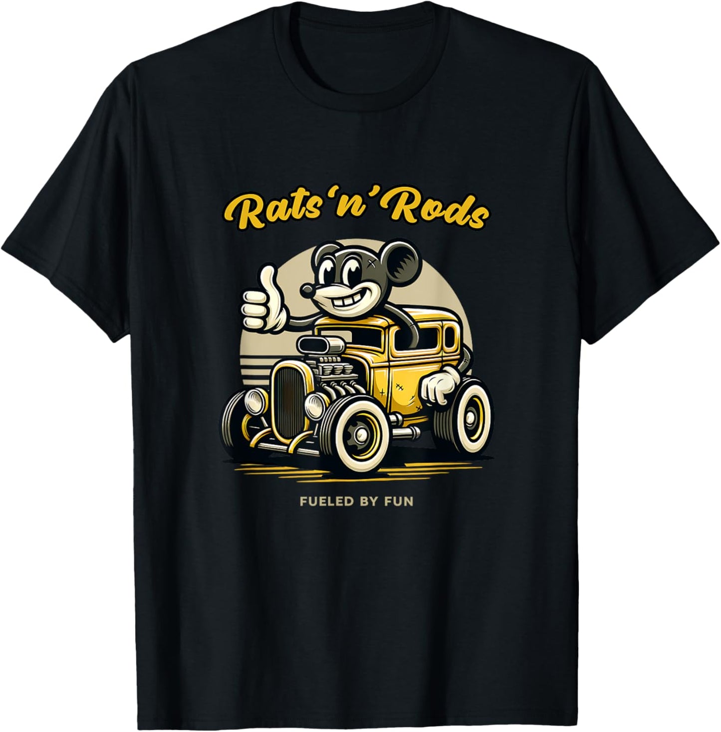 Powered by Fun Rats 'n' Rods Hot Rod Retro , Black, S T-Shirt - T-Shirt | Black