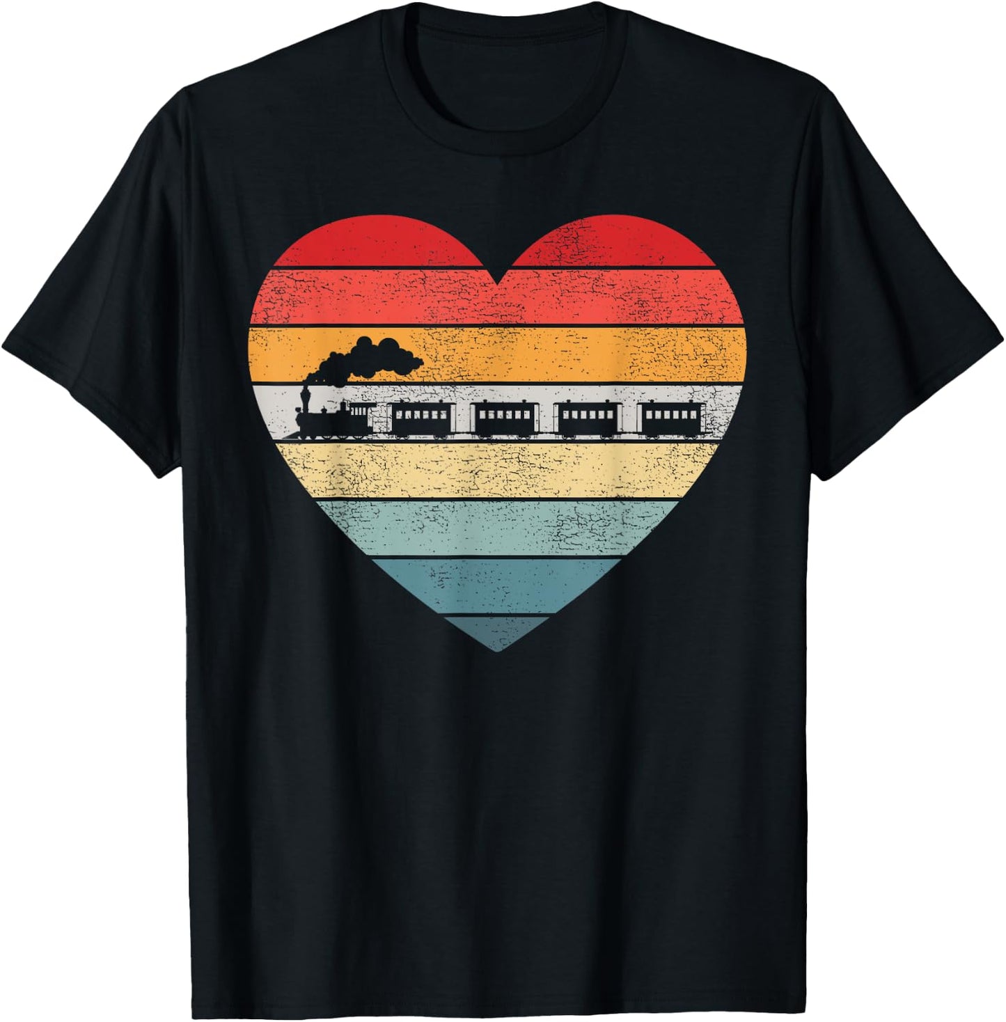 Steam Train Driver Trainspotting Locomotive Vintage Heart T-Shirt - T-Shirt | Black