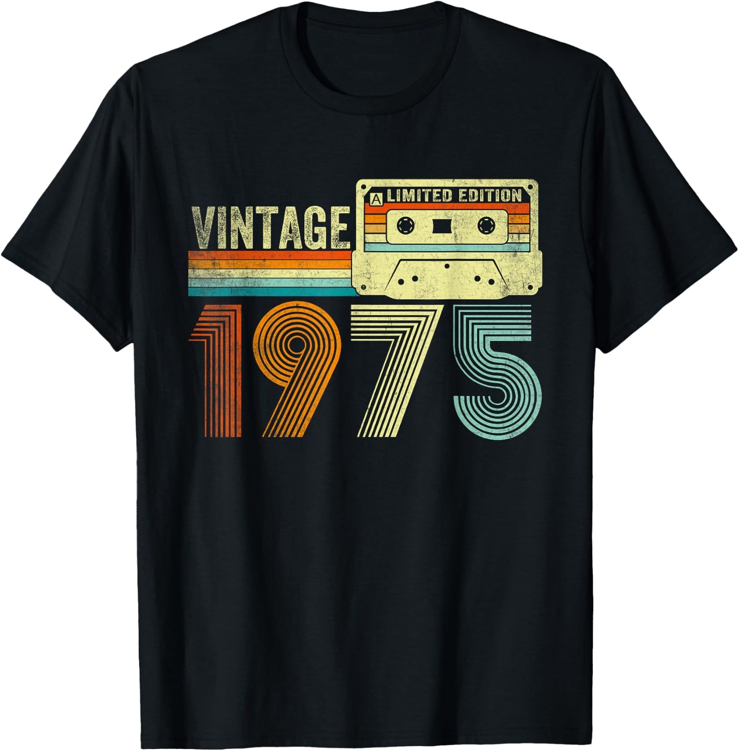 Vintage 1975 Cassette Tape 50th Birthday Gifts 50 Years Old T-Shirt - T-Shirt | Black