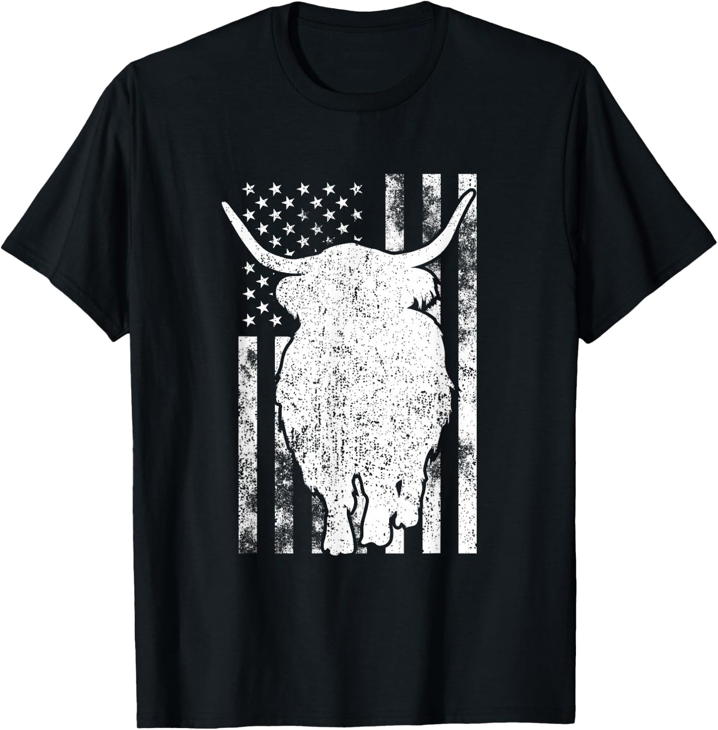 American Flag - Scottish Highland Cow For Cattle Farmer T-Shirt - T-Shirt | Black