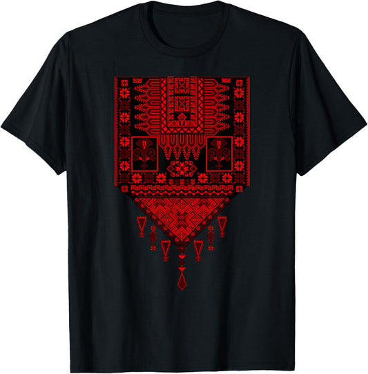 Palestine Tatreez Palestinian Design Ethnic Heritage Tatreez T-Shirt - T-Shirt | Black