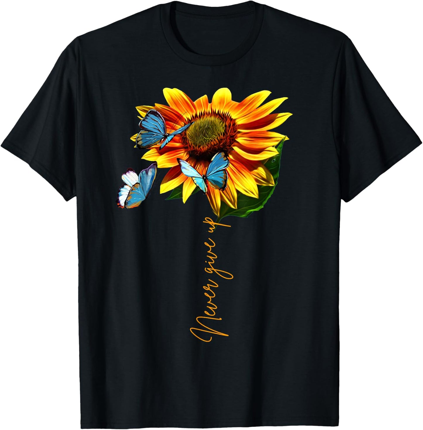 Sunflower Never Give Up Multiple Sclerosis Butterflies T-Shirt - T-Shirt | Black