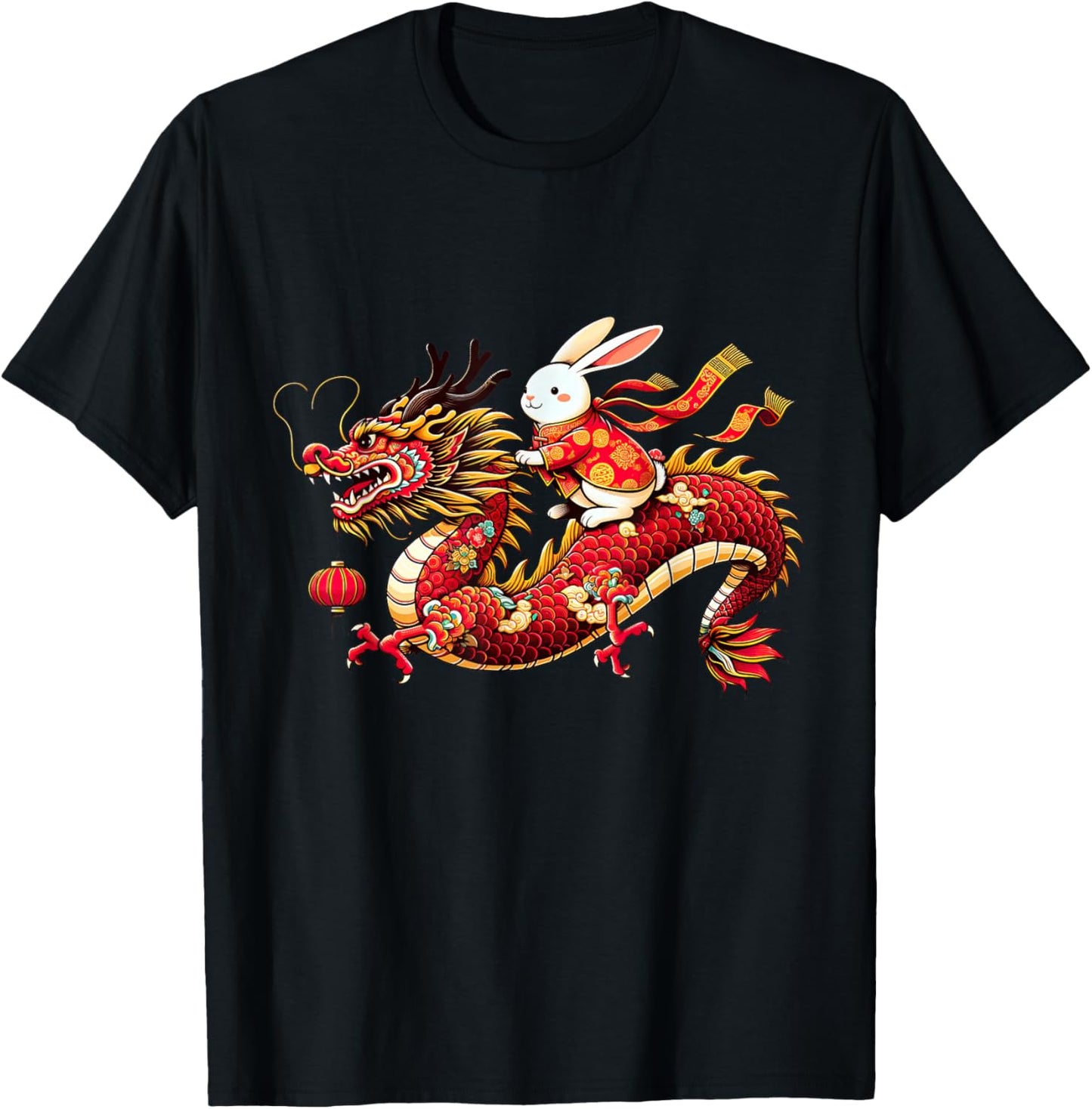 Rabbit ride Chinese Dragon Funny Happy New Year T-Shirt - T-Shirt | Black
