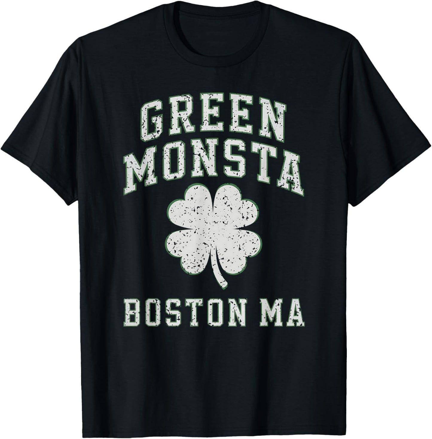 The Green Monsta Boston Irish Pride Distressed Clover T-Shirt - T-Shirt | Black