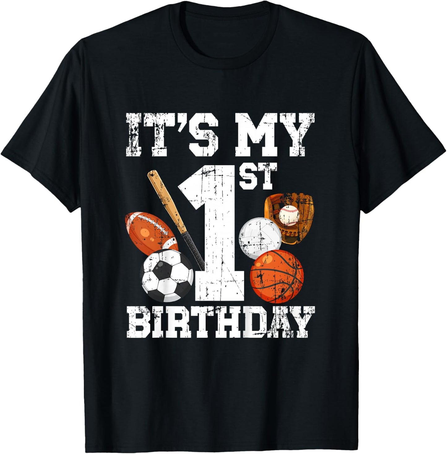 Kids 1st Birthday Sports Birthday Party One Year Old Boy Birthday T-Shirt - T-Shirt | Black