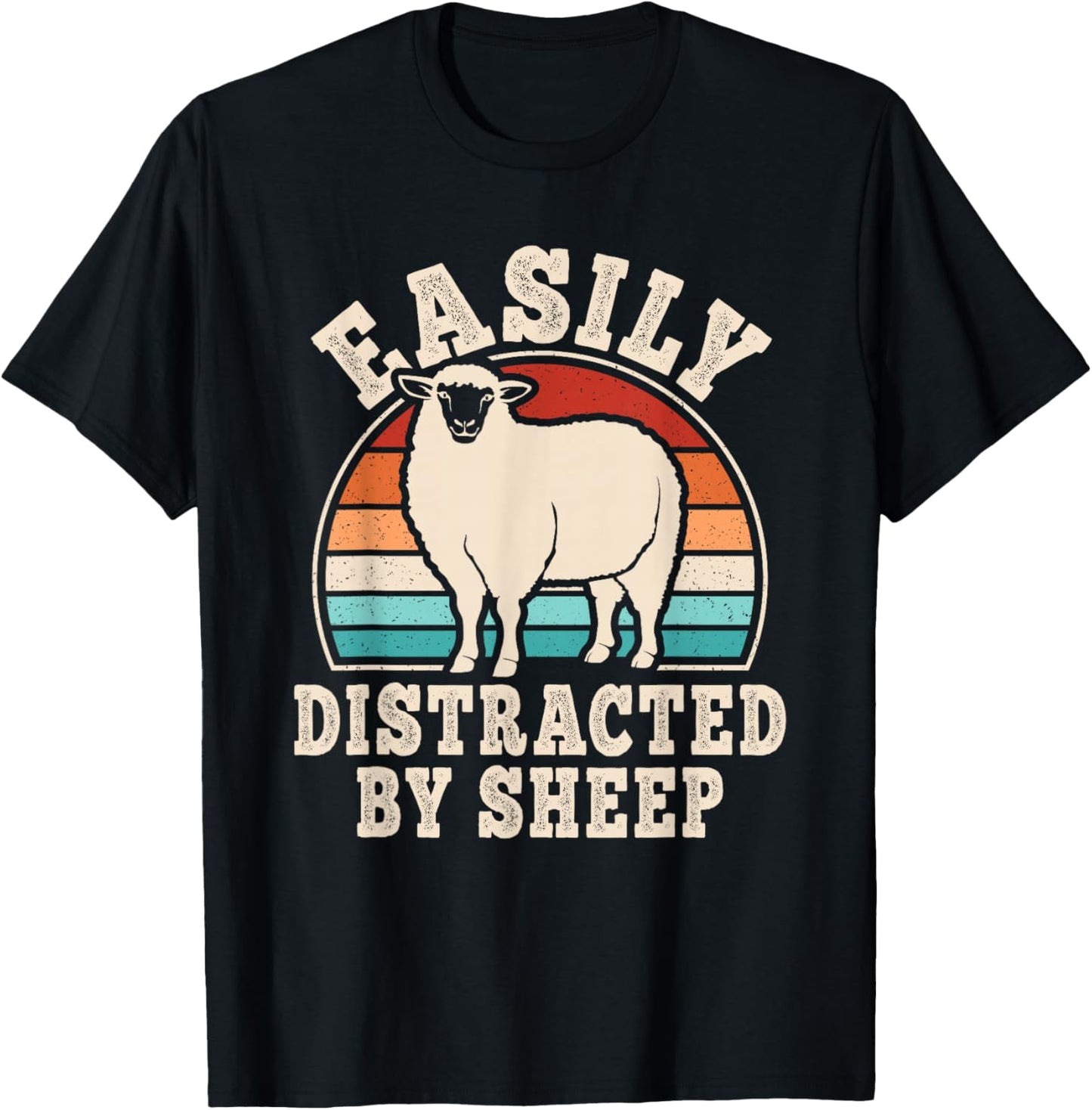 Easily Distracted by Sheep Retro Men Women T-Shirt - T-Shirt | Black