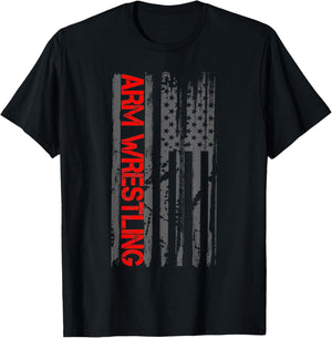 Arm Wrestling Patriotic American Flag T-Shirt - T-Shirt | Black