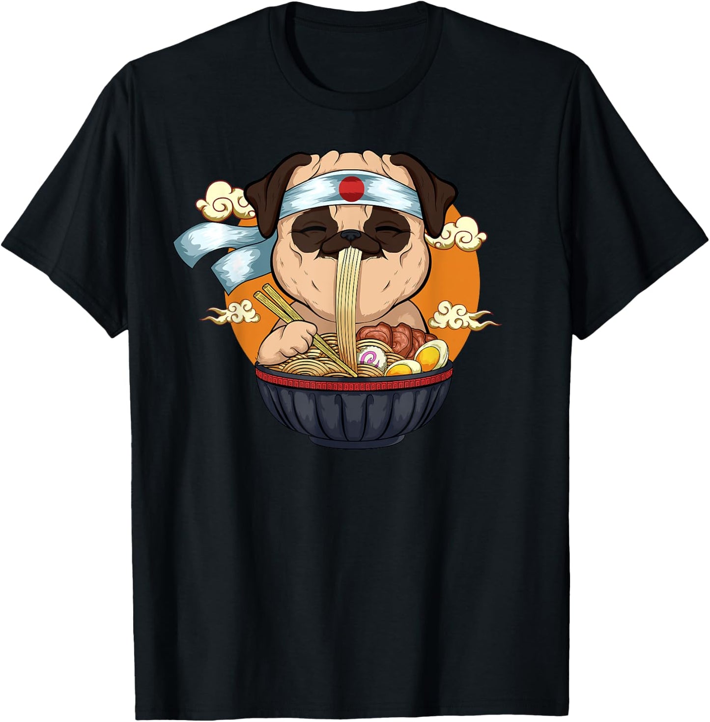 Japanese Ramen Pug Design Kawaii Anime Pug Dog Ramen Noodles T-Shirt - T-Shirt | Black