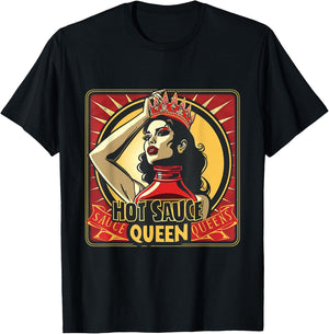 Hot Sauce Queen Sauce King Funny Spicy Food Foodie Spice T-Shirt - T-Shirt | Black