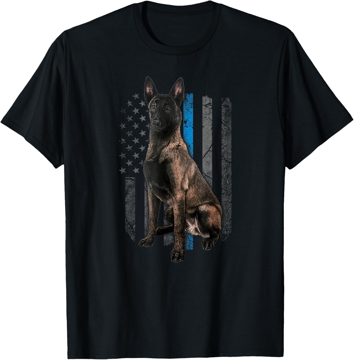 Thin Blue Line American Flag Belgian Malinois Police Dog Women Men T-Shirt - T-Shirt | Black