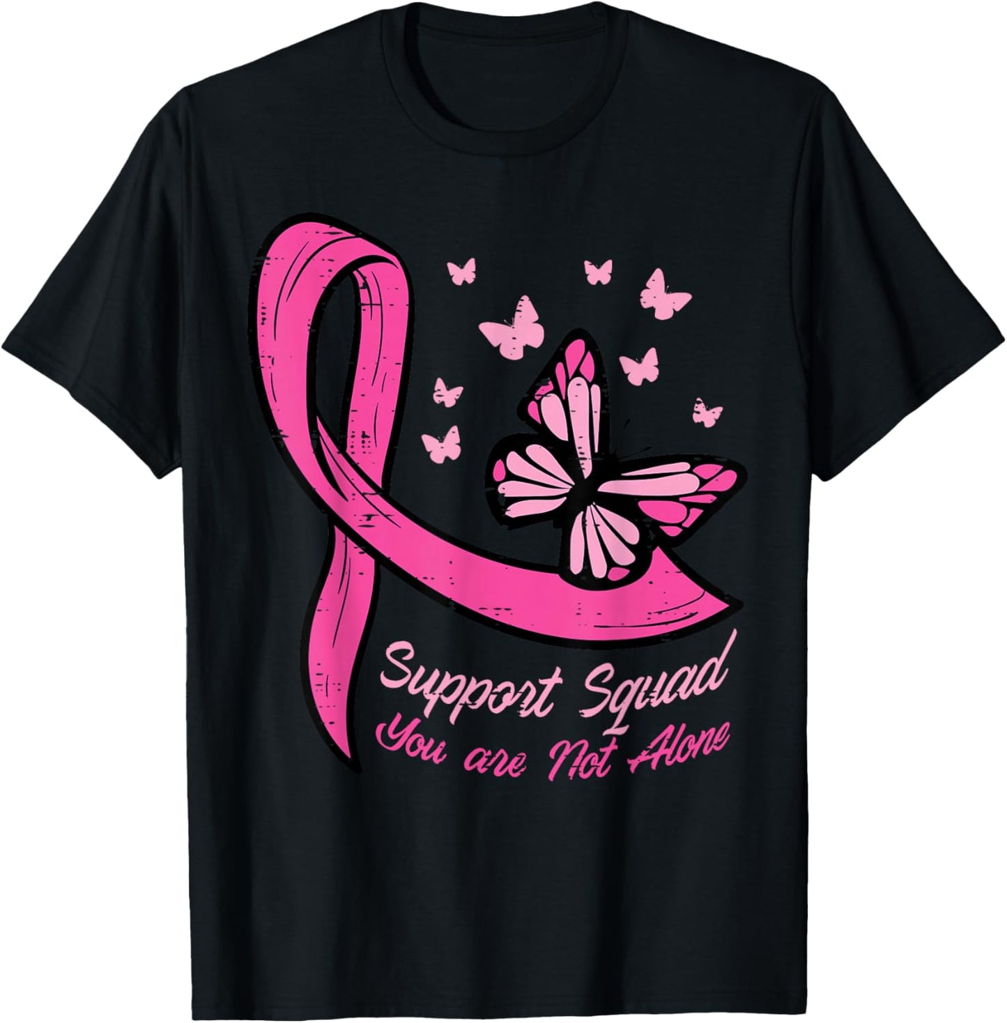 Breast Cancer Ribbon Butterfly Support Squad Women Men Kids T-Shirt - T-Shirt | Black