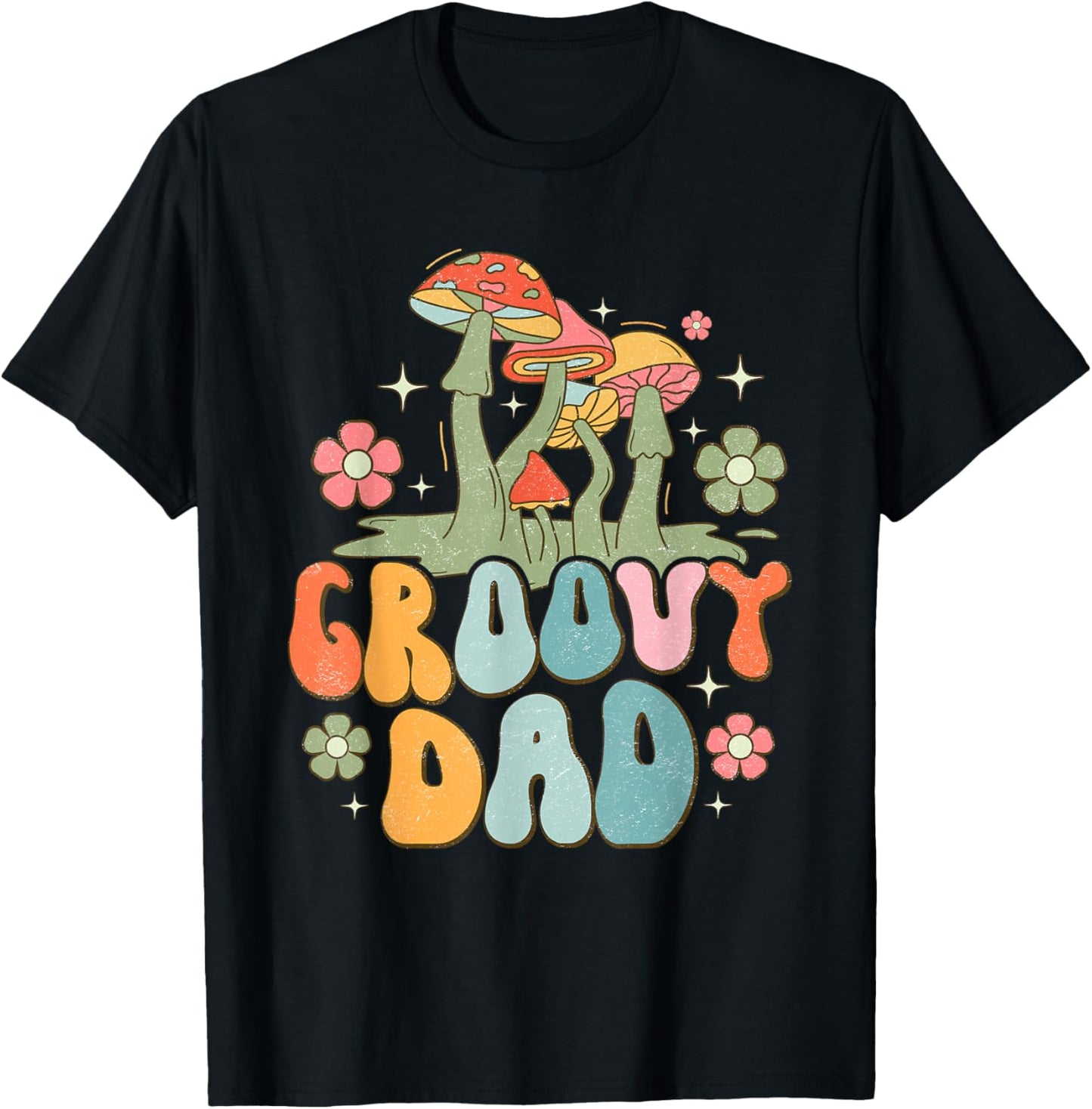 Groovy Dad Retro Mushrooms Father's Day T-Shirt - T-Shirt | Black