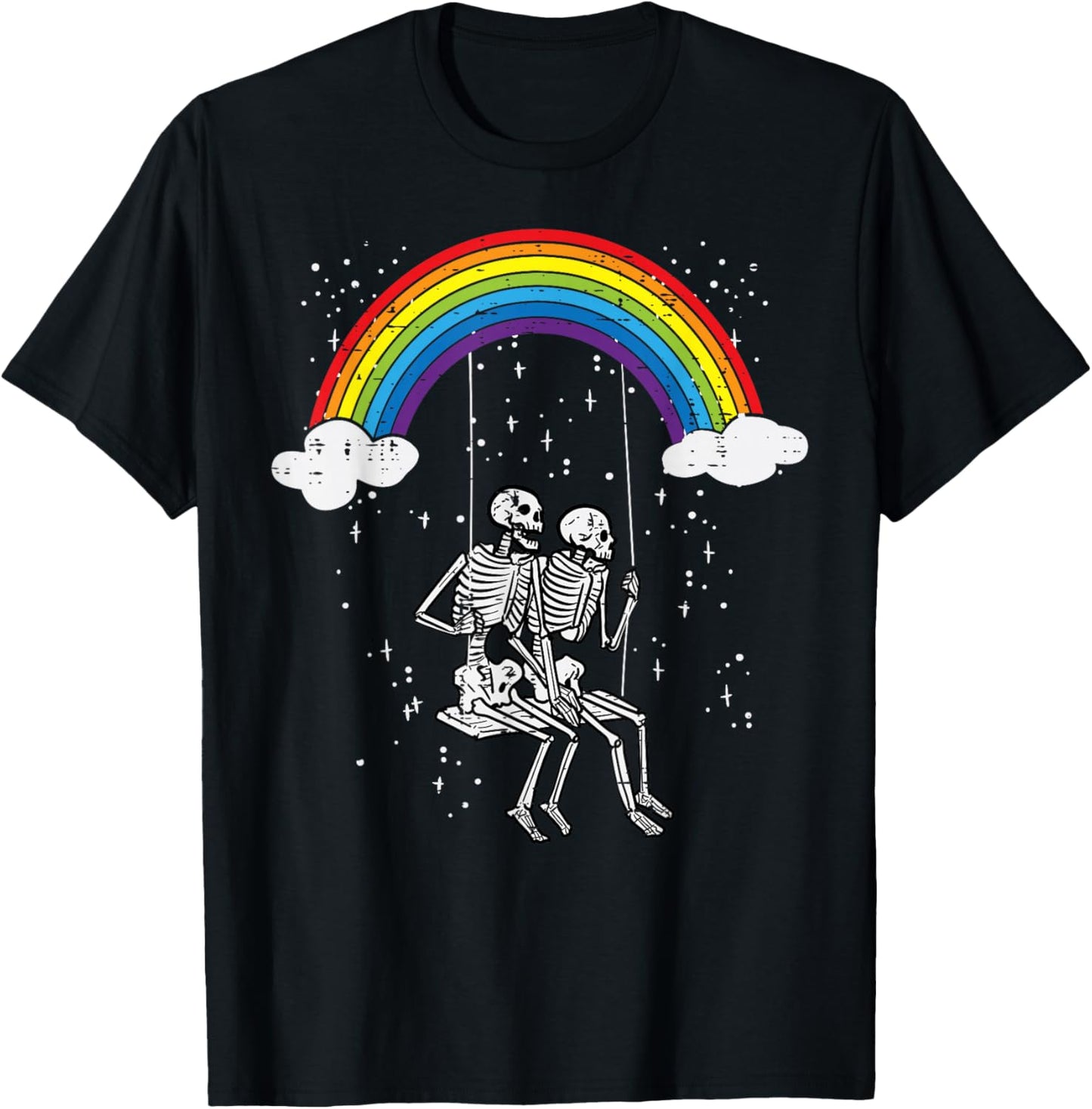 Halloween Skeletons Couple Rainbow Swing Costume Women Men T-Shirt - T-Shirt | Black