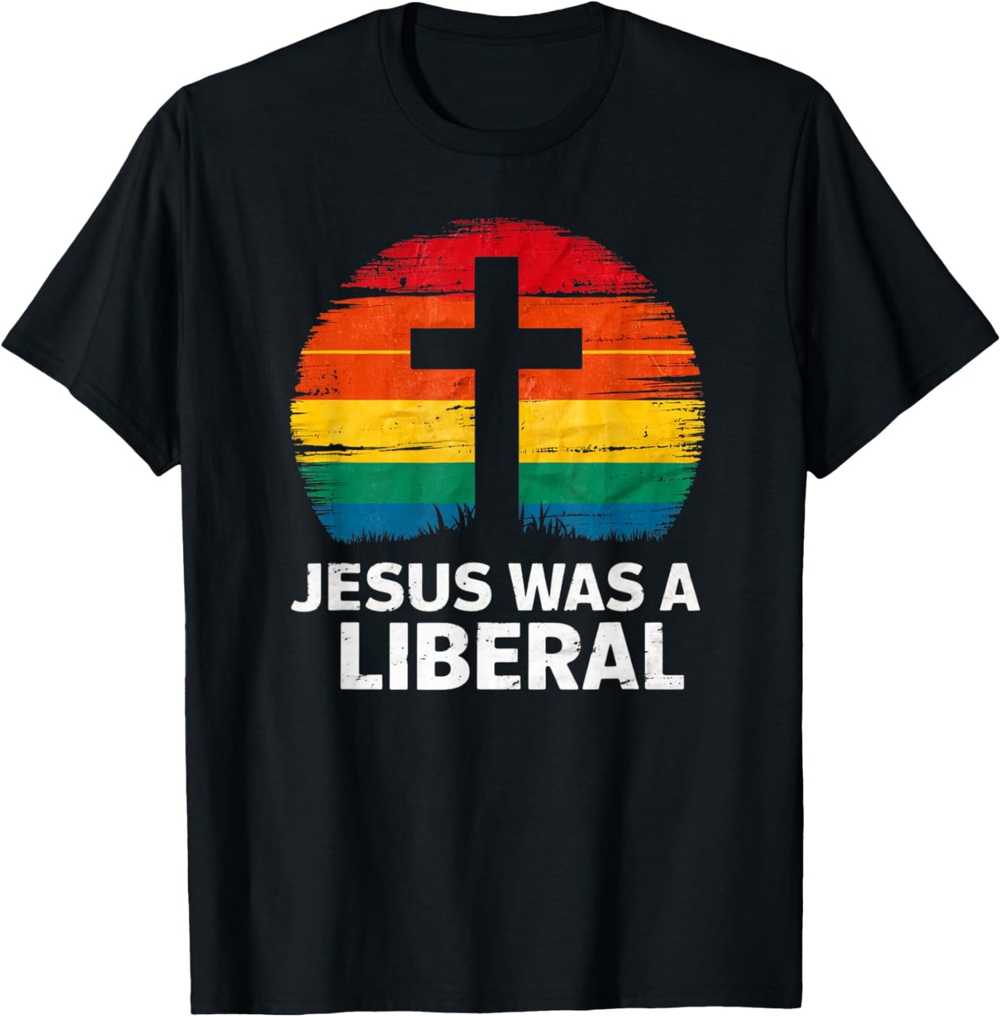 Jesus Was A Liberal Retro Vintage Sunset Progressive T-Shirt - T-Shirt | Black