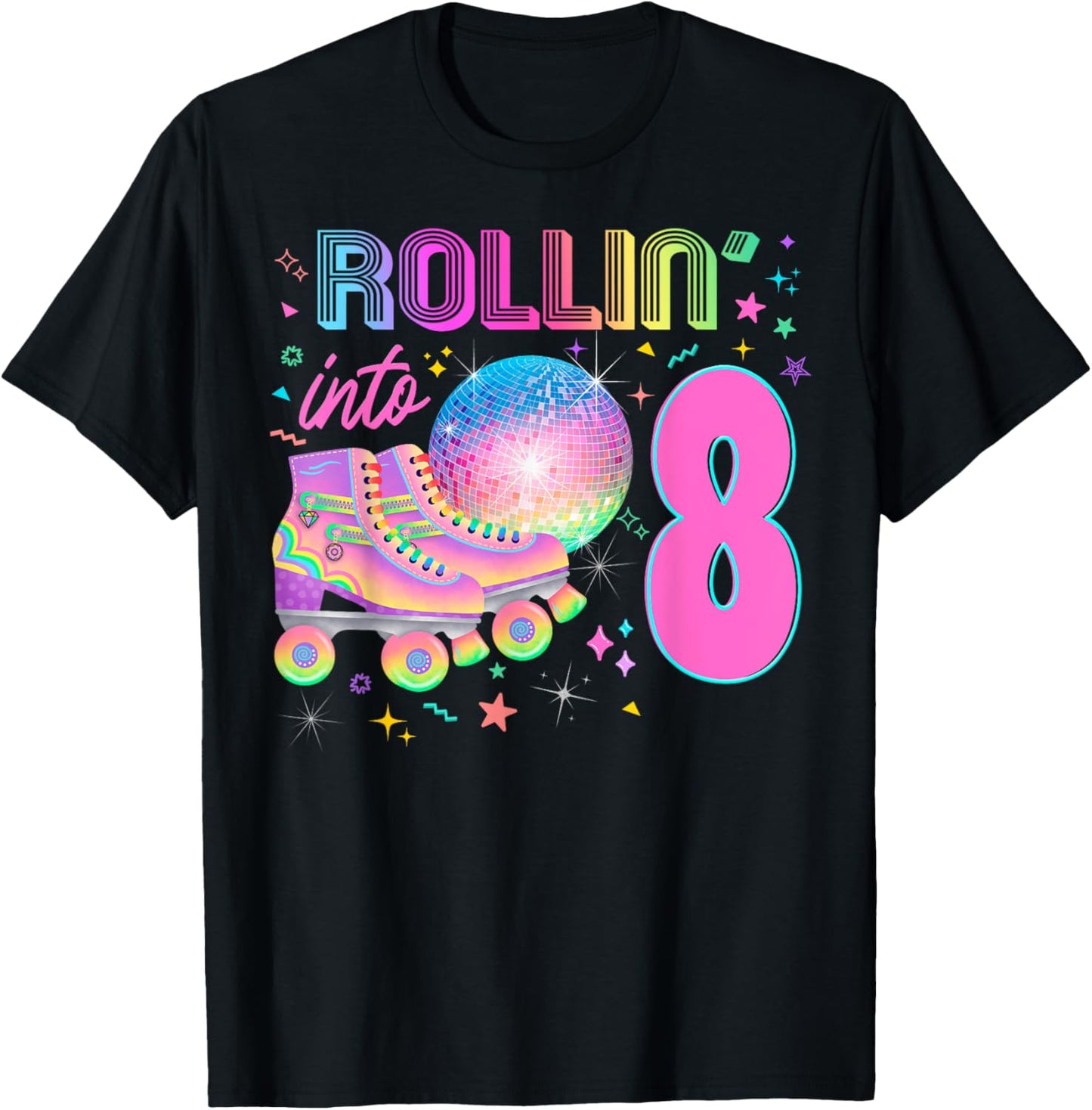 Roller Skates Party Skating 80's 90's Decades Disco Ball T-Shirt - T-Shirt | Black