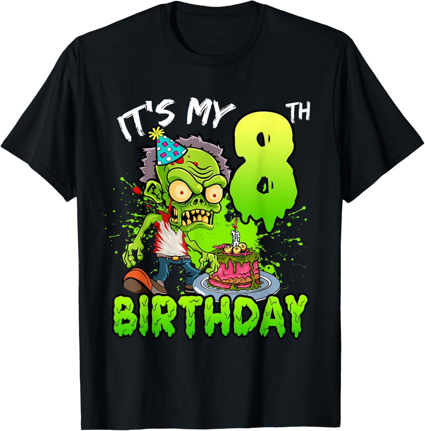 It's My 8th Birthday Zombie Lover 8 Year Old Boys Girls T-Shirt - T-Shirt | Black