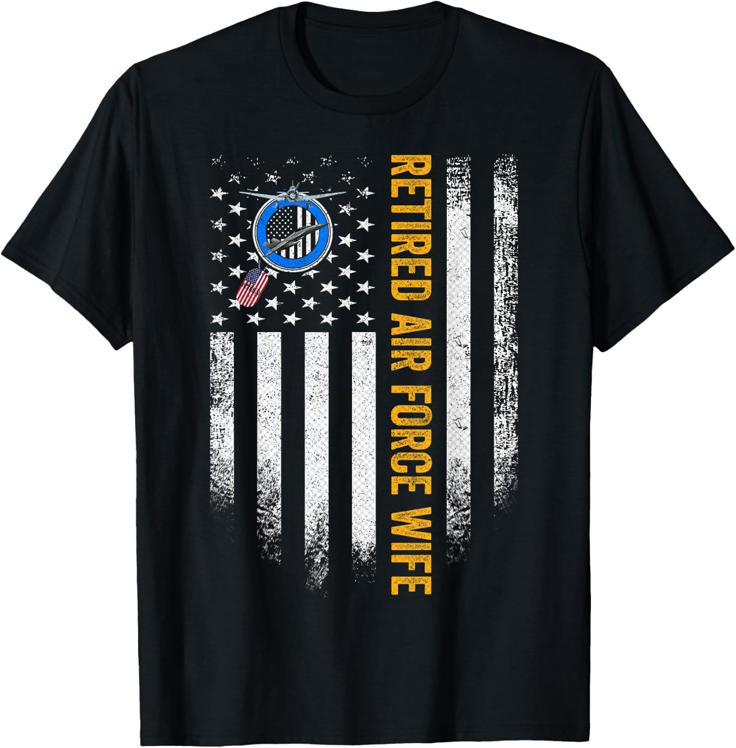 Vintage USA American Flag Retired US Air Force Veteran Wife Women Men T-Shirt - T-Shirt | Black