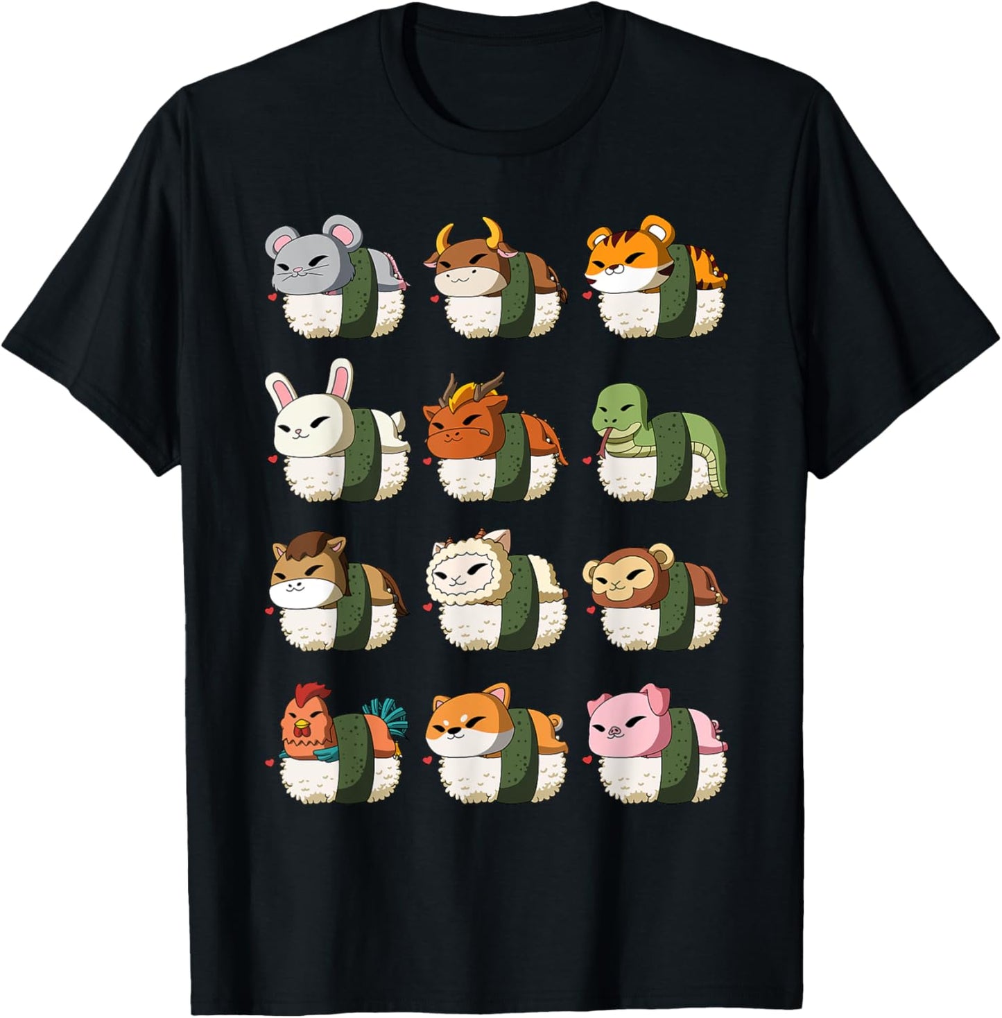 Cute Chinese Zodiac Animal Signs Lunar New Year Sushi T-Shirt - T-Shirt | Black