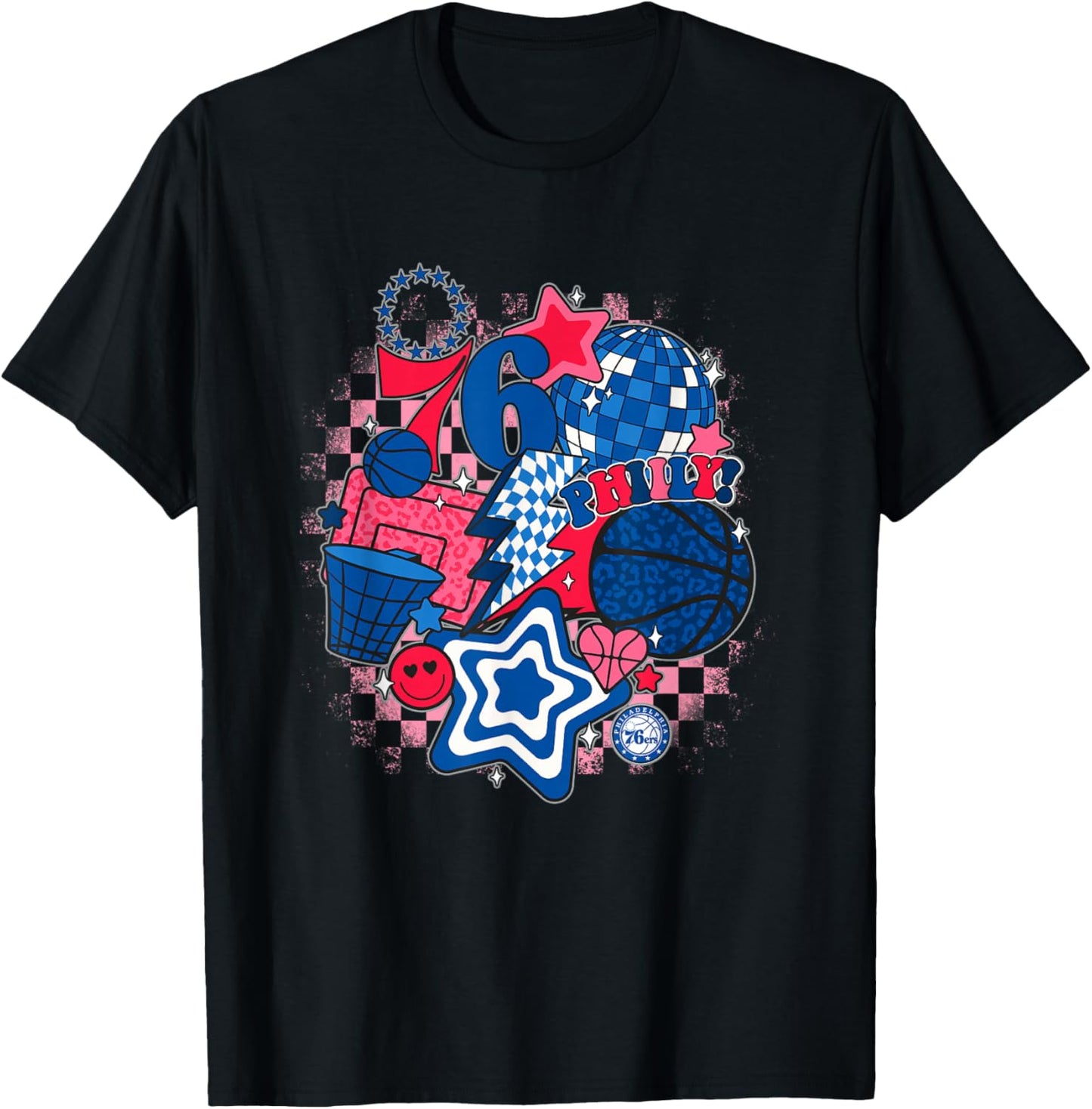 NBA Philadelphia 76ers Psychedelic Basketball Collage T-Shirt - T-Shirt | Black