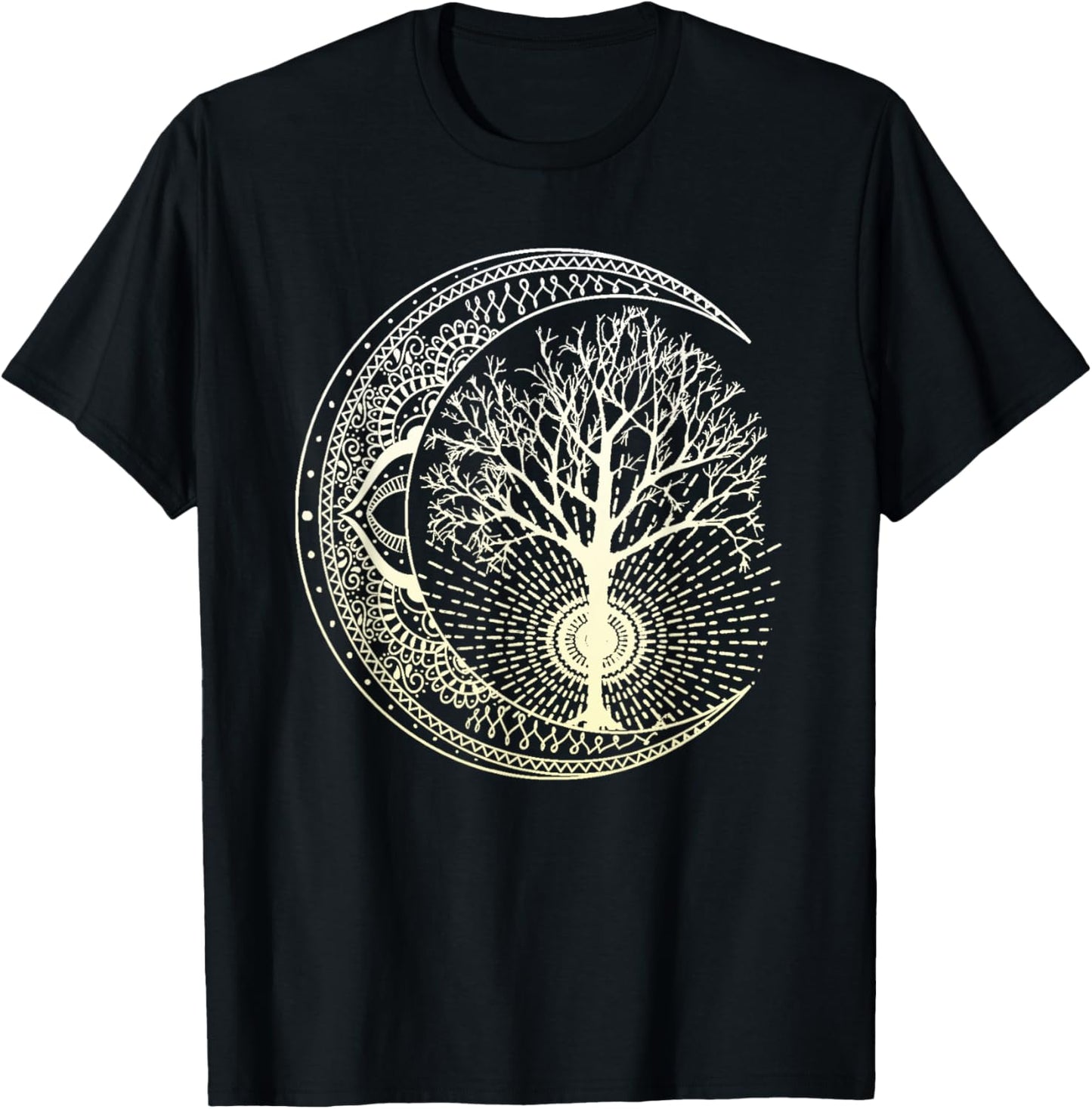 Mandala Moon Tree of Life Tattoo Style T-Shirt - T-Shirt | Black