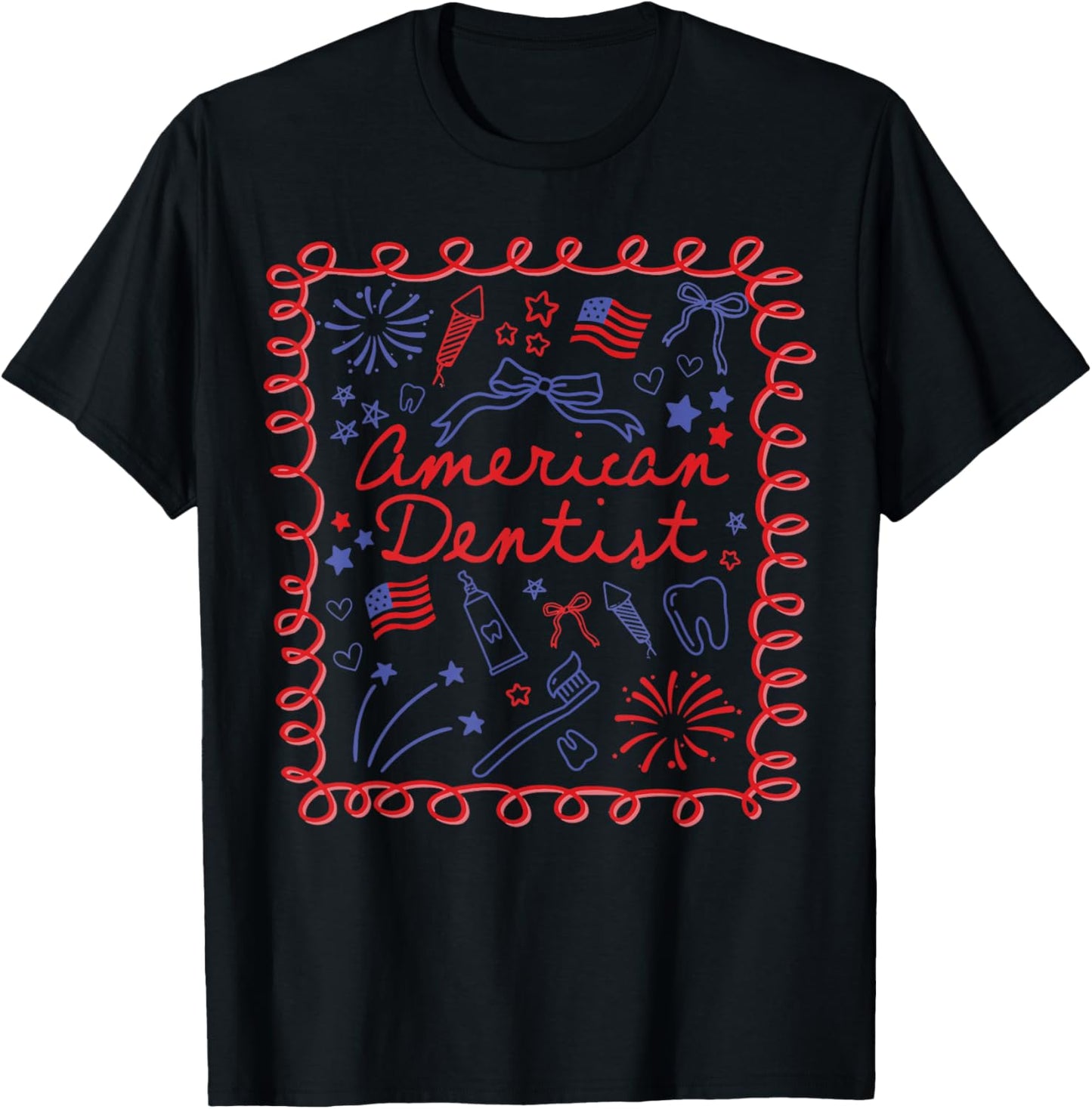 American Dentist 4th July Dental Hygienist Coquette Tooth US T-Shirt - T-Shirt | Black