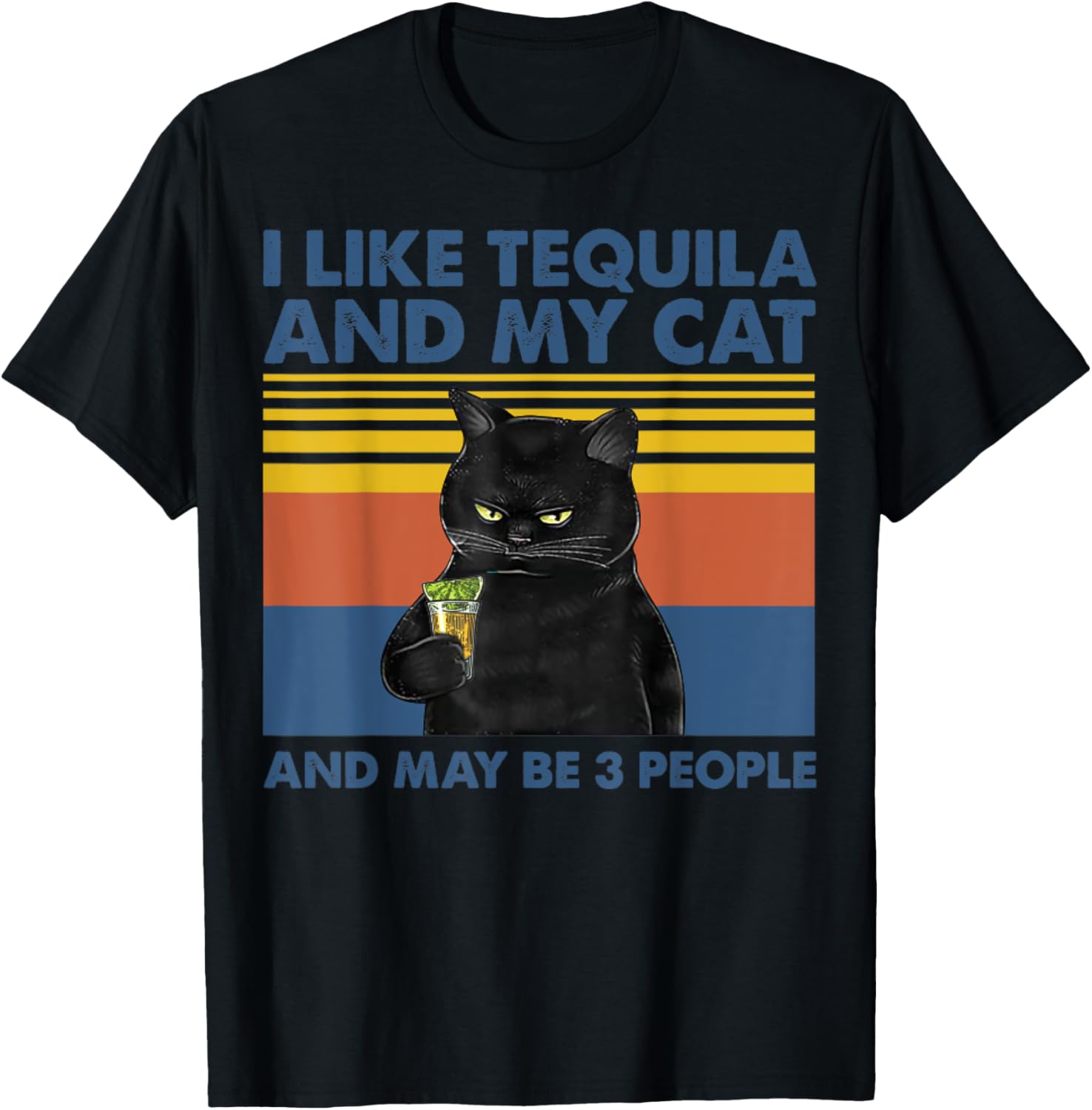 I Like Tequila And My Cat And Maybe 3 People Vintage T-Shirt - T-Shirt | Black