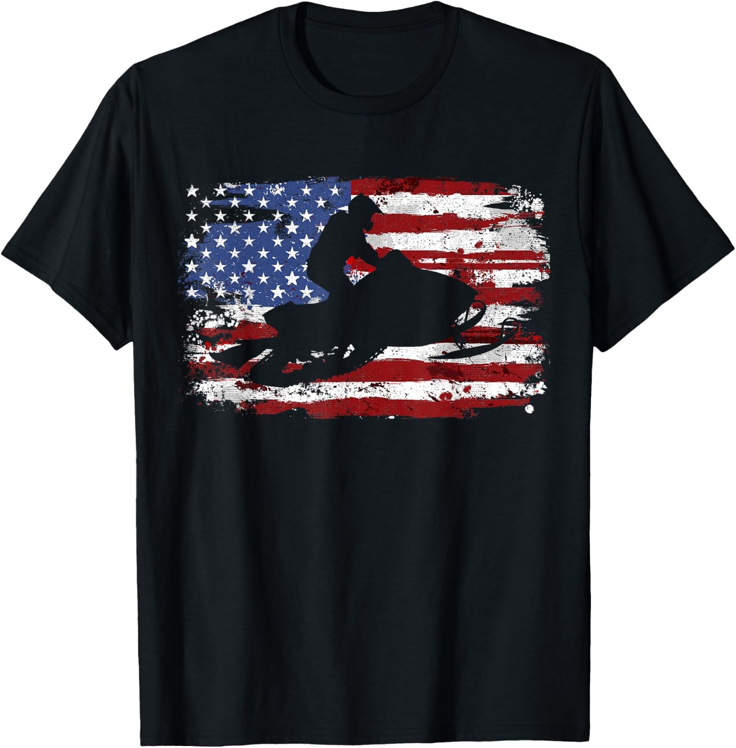 Snowmobile Vintage American Flag T-Shirt - T-Shirt | Black