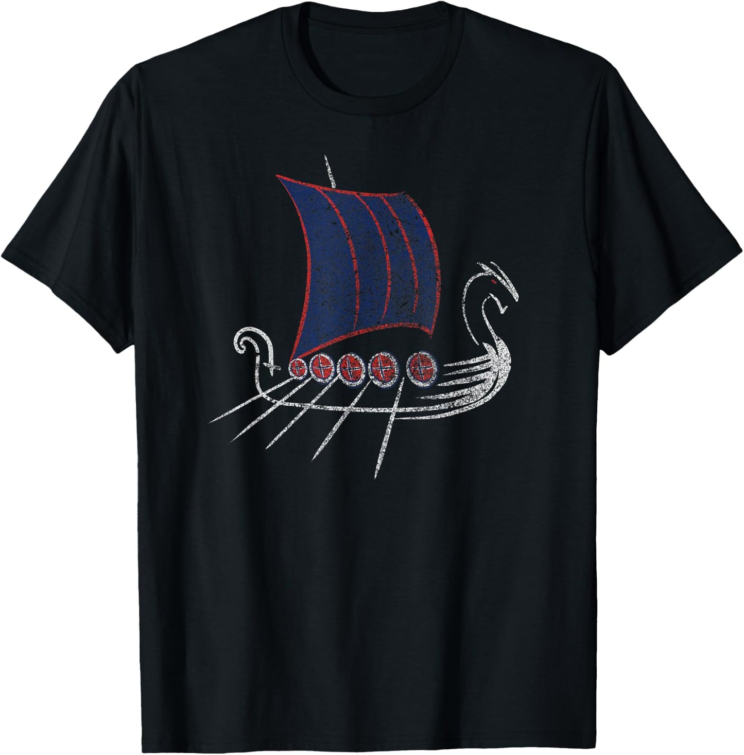 Norway Viking Ship Drawing Grunge T-Shirt - T-Shirt | Black