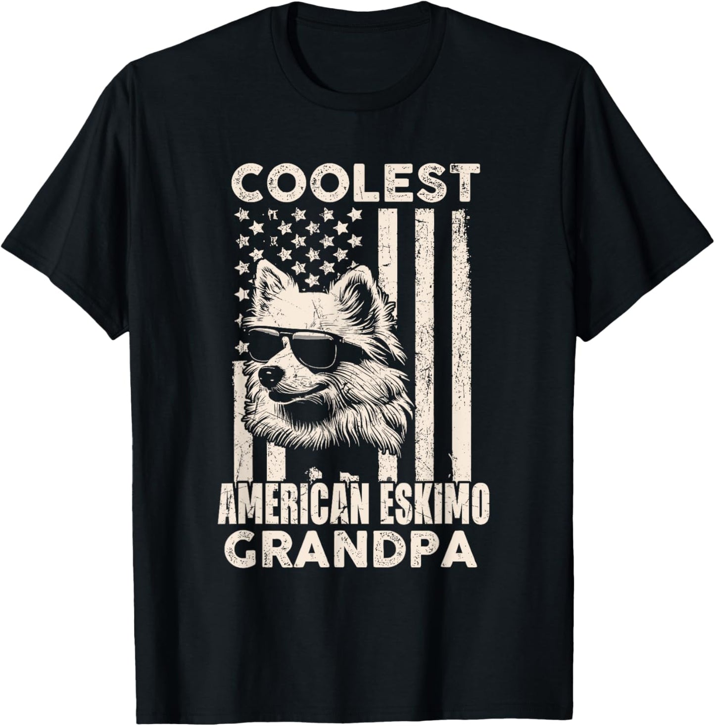 Coolest American Eskimo Grandpa Vintage American Flag Funny T-Shirt - T-Shirt | Black