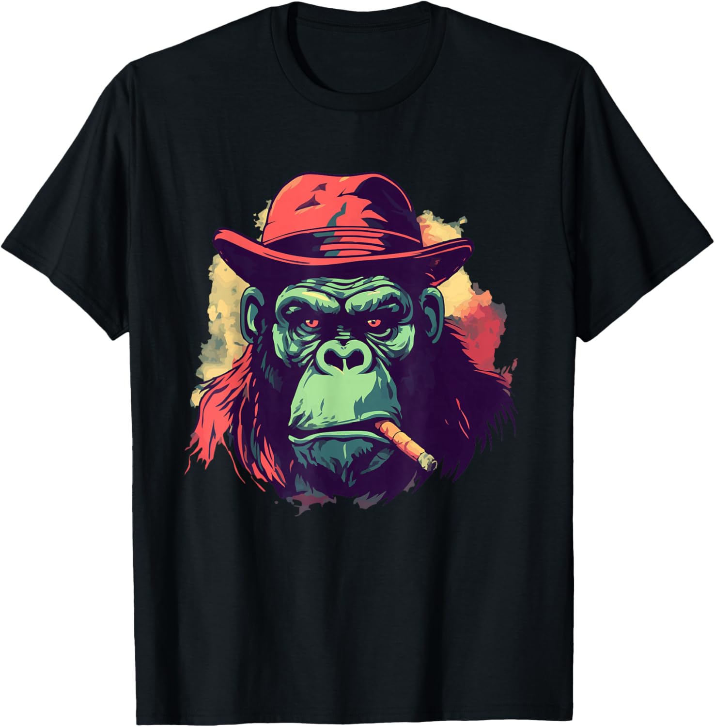 Gorilla Smoking Cigar Gangster Mafia Art Monkey Ape Artwork T-Shirt - T-Shirt | Black