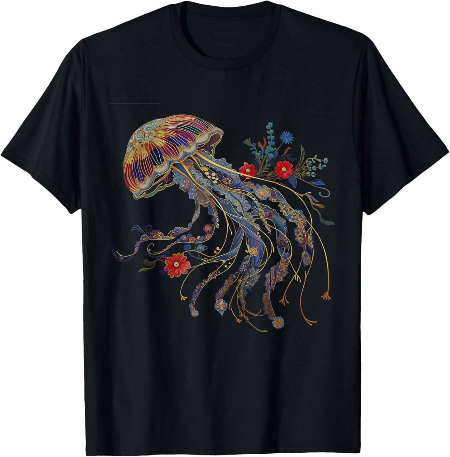 Jellyfish Floral Vintage Flowers Ocean Scuba Diving Diver T-Shirt - T-Shirt | Black